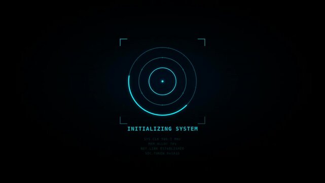 A sleek digital interface with a blue circular loading animation and initialization text displayed