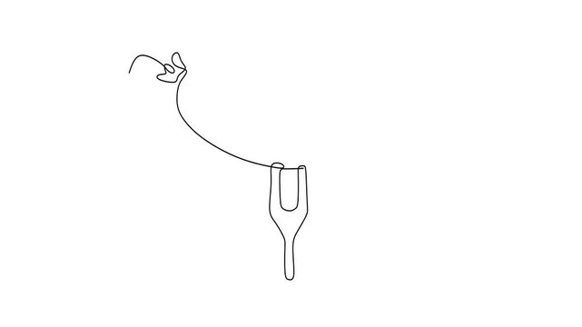Animated self drawing of continuous line draw of  sausage with fork at bbq party.   Full length one line animation. 4K