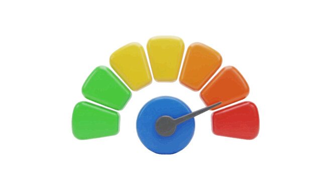 Vector illustration&nbsp;of 3d render of a colorful speedometer gauge showing a high risk level on a transparent background