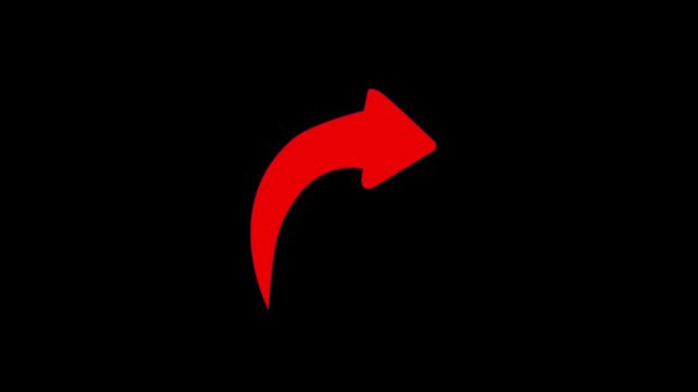 Arrow icon displays a bold red curved shape pointing towards the upper right corner on a dark background to symbolize navigation or direction within a digital interface or a graphic design layout.