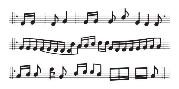 Musical notation symbols on transparent background for composing and performing melodies artistic.
