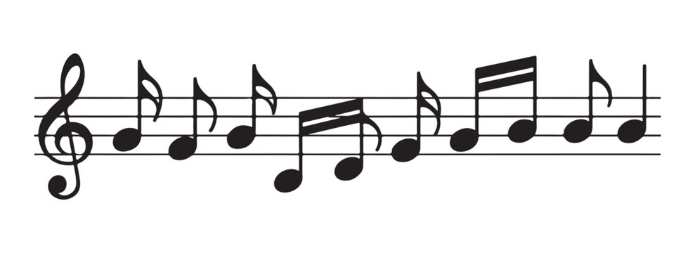 Musical staff with notes and rests on transparent background for artistic composition and melody.