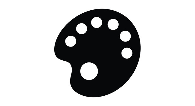 A minimalist black and white illustration depicts an artist s palette with circular indentations for paint high quality