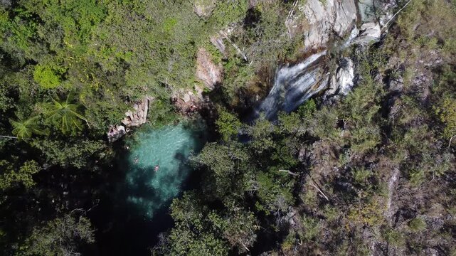 Aerial images of Santa B&aacute;rbara Waterfall, Chapada dos Veadeiros &ndash; Brazil