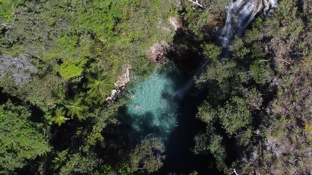 Aerial images of Santa B&aacute;rbara Waterfall, Chapada dos Veadeiros &ndash; Brazil