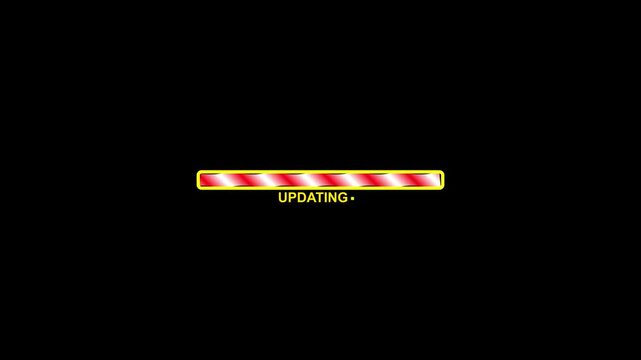 Updating bar displays a golden metallic frame with a striped red fill effect as the text indicator alerts the user that the software is currently installing new features in the system environment.