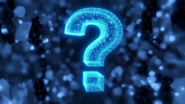 interplay of questions and solutions with dynamic, glowing visuals and geometric transformations