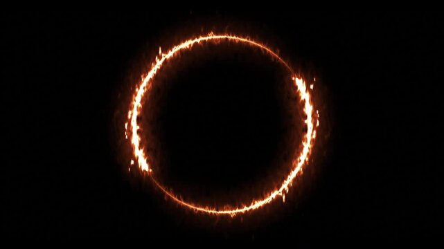 HOT OFFER. Animated frame of an infinitely repeating abstract circle burning on a black background. Dynamic fire circle border animation. Text box outline. Design element. Layout template.
