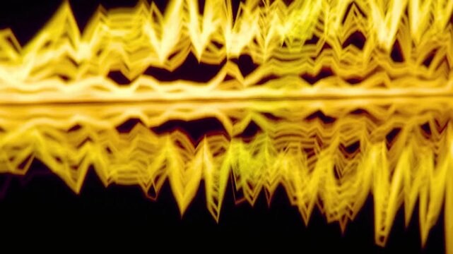 Abstract waveform animation with bright yellow and gold glowing lines.