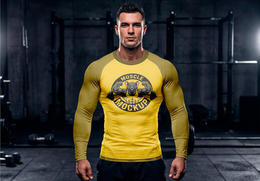 Mens Compression Long Sleeve Mockup T Shirt