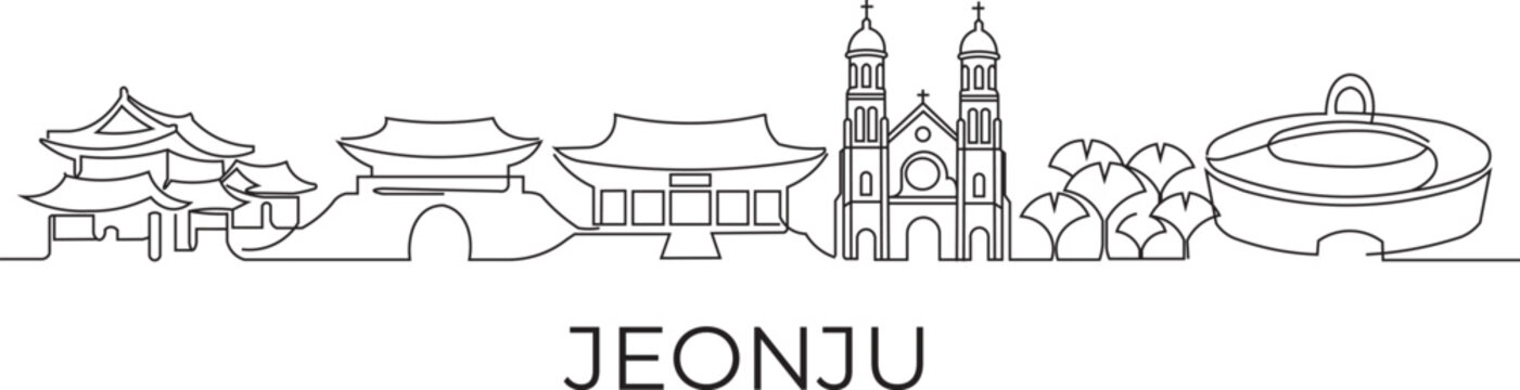 Line art shows Jeonju's cultural landmarks