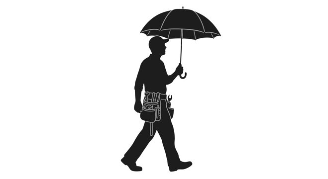 Man Walking with Umbrella in Rain.