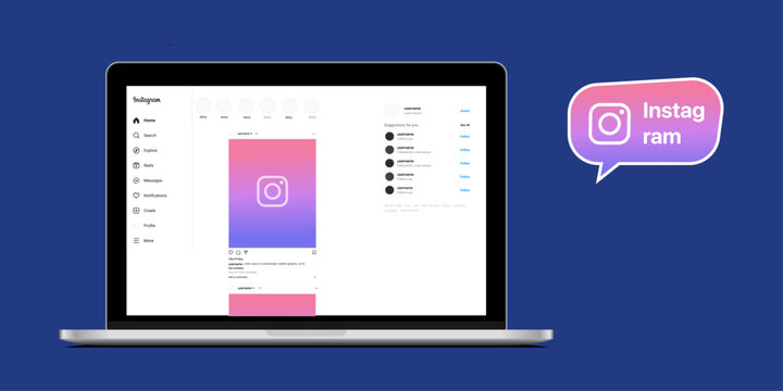 Instagram home web desktop app UI design.