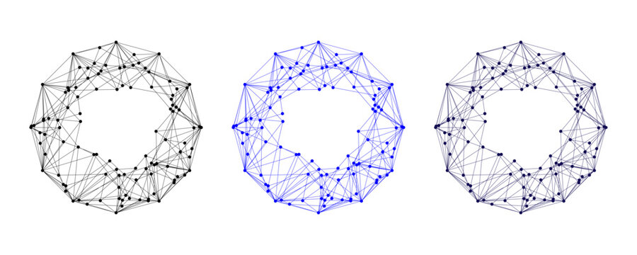 Abstract polygonal wireframe spheres set with connected dots and lines futuristic low poly globe mesh isolated on transparent background
