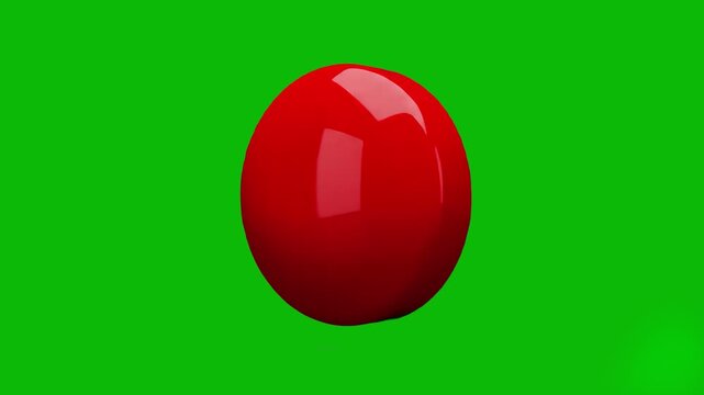 A vibrant red circular 3D button with a high-gloss finish rotates steadily against a green chroma key background. This asset is ideal for user interface design, interactive game elements, or digital c
