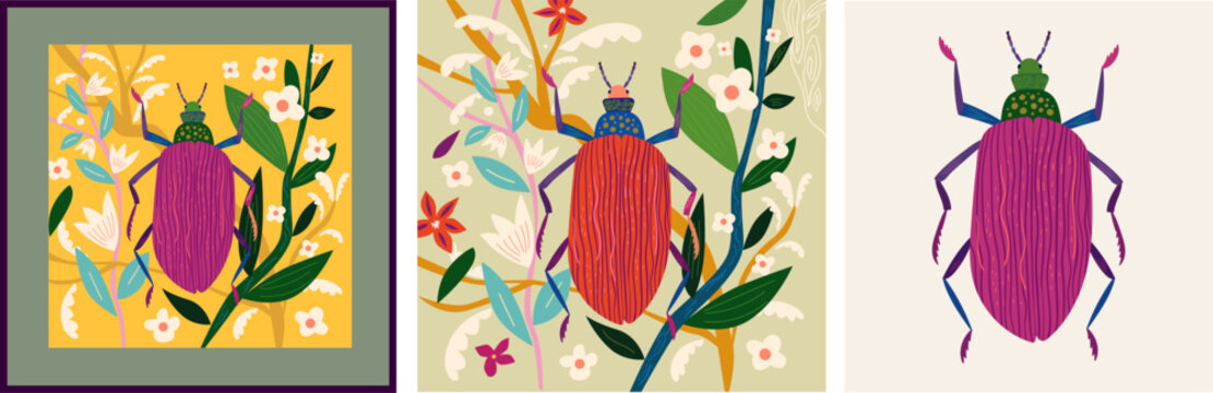 Hand drawn vector art work with beautiful bugs. Art Posters and cards 