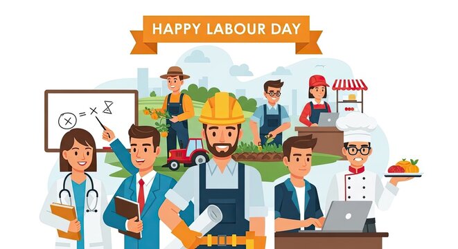Happy labour day celebrating international worker's day may day with diverse professions