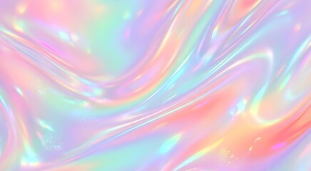Obraz premium Iridescent holographic texture with pastel rainbow colors and shimmering effect holographic iridescent background shimmering metallic abstract backdrop ethereal movement