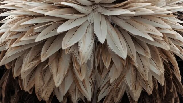 Close-up view of eagle feathers showcasing intricate patterns and textures, highlighting the natural beauty and diversity of avian plumage