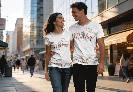 Crew Neck T Shirts Mockup On An Urban Sidewalk
