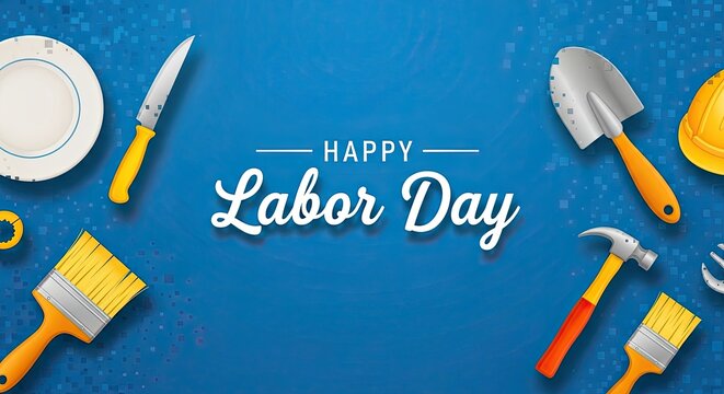 Happy labour day celebrating international worker's day may day with tools of labor