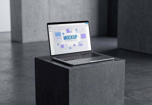 Laptop Concrete Pedestal Mockup