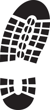 Black boot footprint sole tread pattern on white background