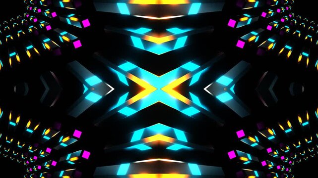 Cyan and Pink and Orange Neon Light Columns Kaleidoscope Background VJ Loop in 4K