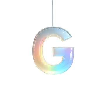 A vibrant gradient-filled letter g hanging from a string isolated on transparent background