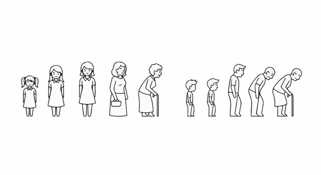 Diverse individuals depicted across various stages of human life, from youth to old age