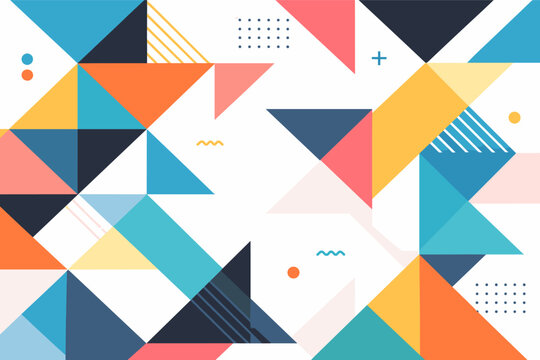 Abstract Geometric Vector Background with Colorful Triangles and Memphis Design Elements for Book Cover Design, Booklet Front Page Layout, Web Banner, Poster, and Modern Corporate Presentation