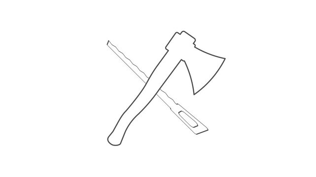 Professional handyman services concept. Video with  Axe and Saw.  Set of repair tools on white background for your  design. Animated Video. 4K