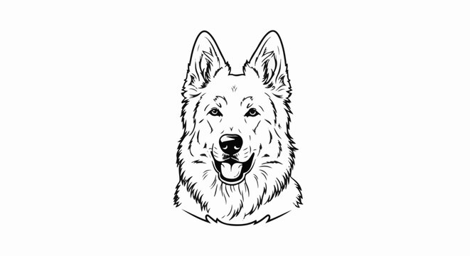 Black and white illustration of a German Shepherd's head