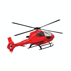 Fototapeta premium A bright red light utility helicopter flying against a white background.