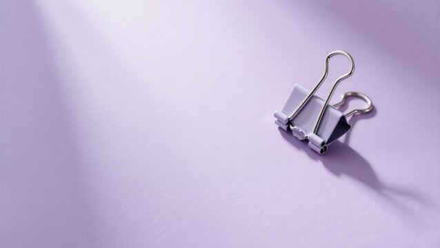 A white paper clip on a soft purple background, evoking calm and minimalism, used for design and creative projects.