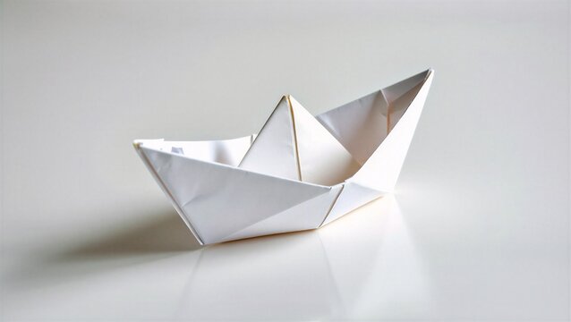 A delicate white paper boat on a smooth surface, symbolizing simplicity and journey, used for themes of creativity and childhood memories.