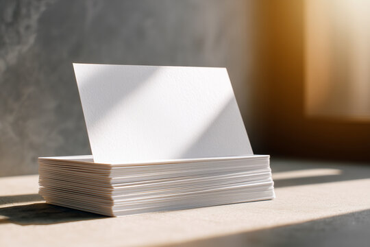 Stack of white blank empty mockup corporate business cards.