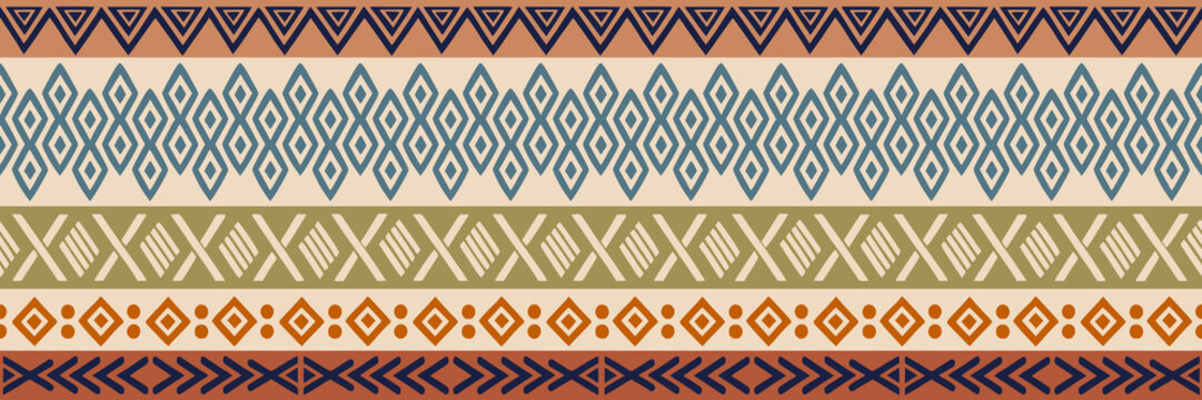 Seamless border, ethnic geometric ornament, tribal pattern African or Indian vector design