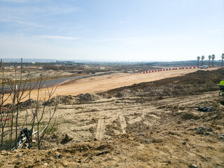 Fototapeta premium Madrid formula 1 circuit under construction with earthworks