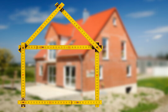  Ein Meterstab umrahmt ein Wohnhaus im Kaufangebot