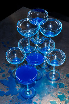 Blue liquid in glasses