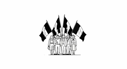 Fototapeta premium Diverse group holding flags march together with purpose