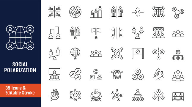 Social polarization icon set. Outline icon with Editable stroke. Vector illustration