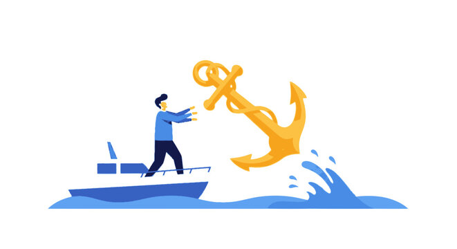 Person on Boat Dragging Large Anchor in Water