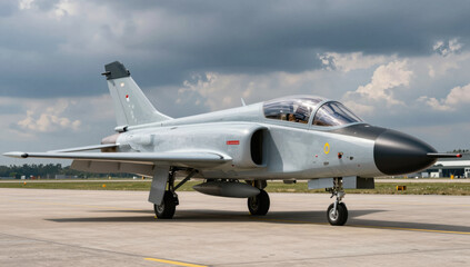 Naklejka premium Military Fighter Jet Aircraft on Airport Runway Tarmac