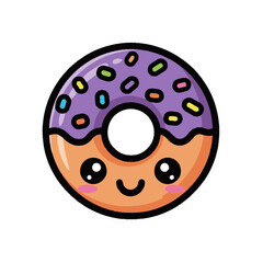 Fototapeta premium Cute Kawaii Donut Character with Sprinkles and Smiling Face.