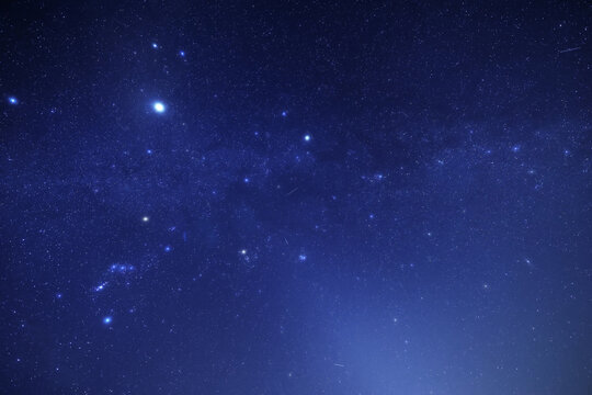 Orion constellation and Milky Way stars on a dark countryside skies.