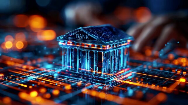 Holographic financial institution with data visualization