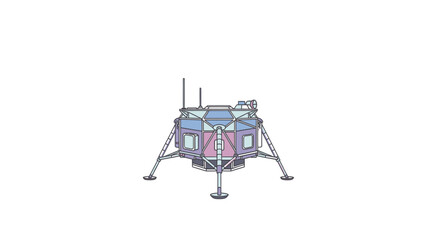 Minimalist flat illustration of a lunar landing module on a white background © Podang