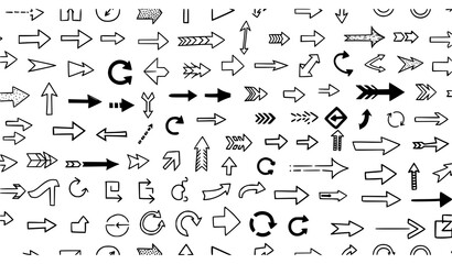 Fototapeta premium A collection of various black and white arrow icons and symbols